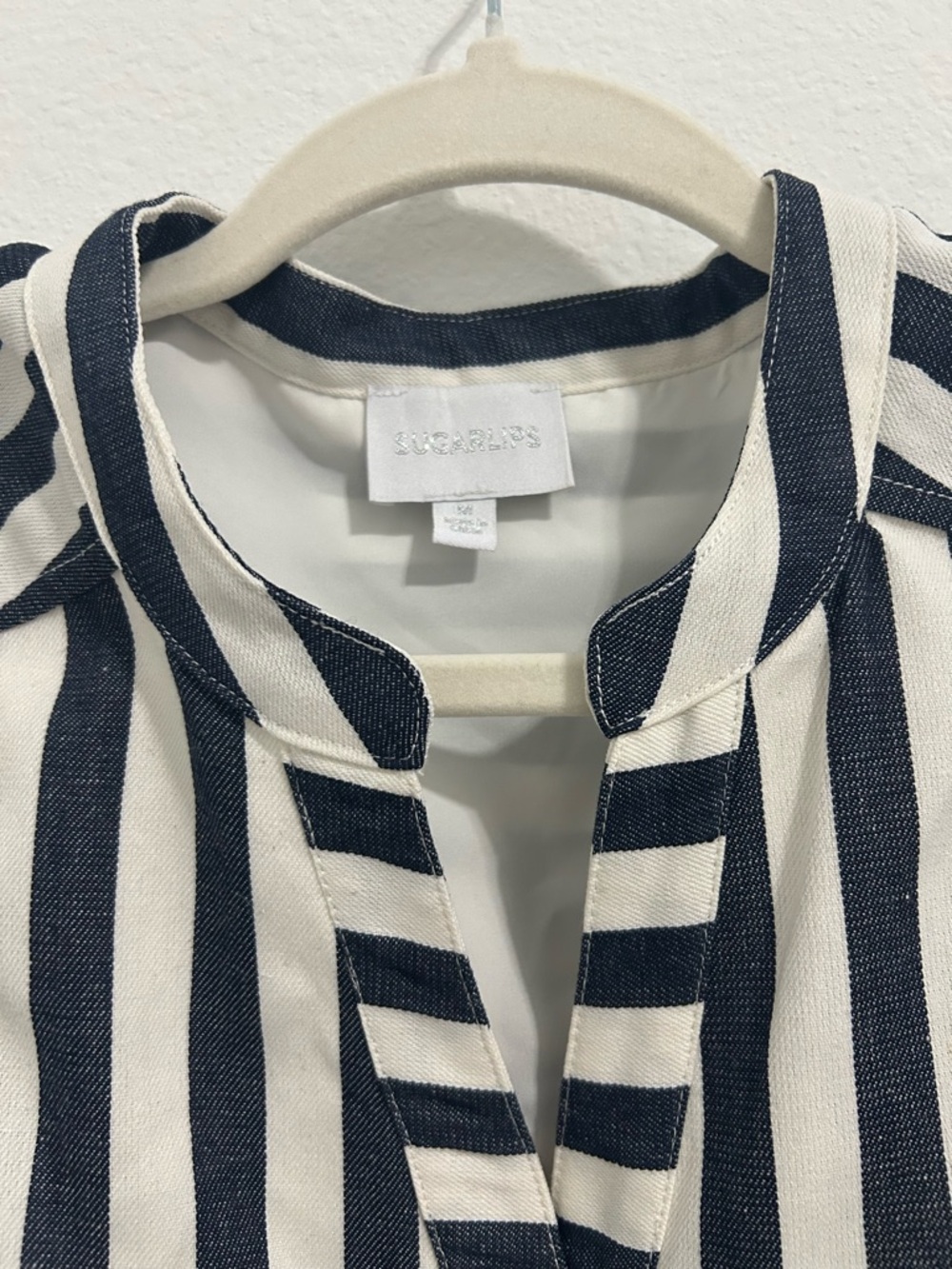 Sugarlips Navy & White Striped Button-Front Mini Dress - Picture 3 of 3